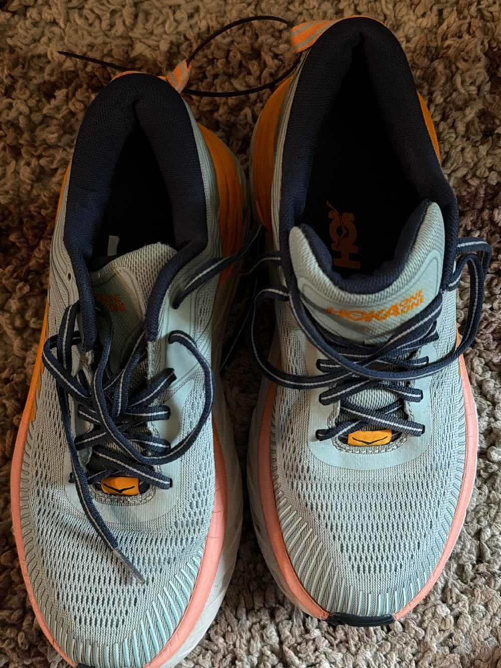 Hoka One One Light Blue and Coral Women's Trainers